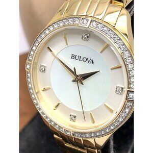 Bulova Women's Watch 98L274 Quartz Crystals Mother of Pearl Dial Gold Tone Steel